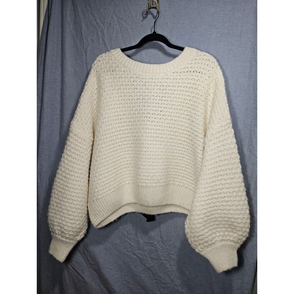 Arula 3X Plus White Chunky Knit Sweater Black Satin Ribbon Bow Tie Back Coquette